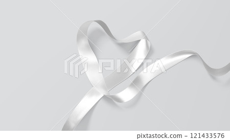 Blank white satin ribbon mockup, gray background 121433576