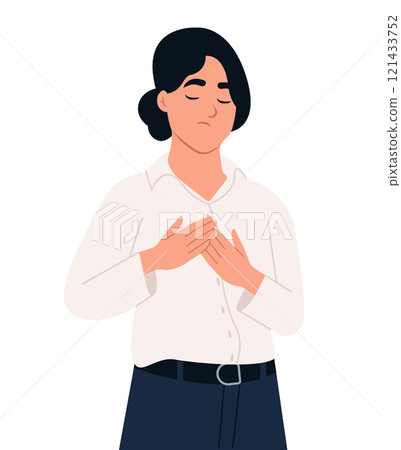 Person feels severe pain, shortness of breath, panic attack, heart attack, stroke. Vector illustration in flat cartoon style Person feels severe pain, shortness of breath, panic attack, heart attack, stroke. Vector illustration in flat cartoon style 121433752