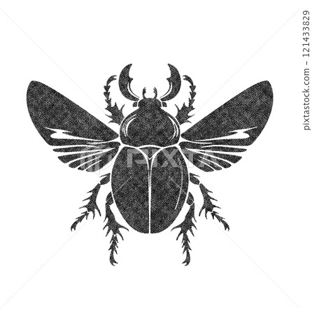 Scarab Beetle Insect Illustration on White Background in Old OverPrint Style 121433829