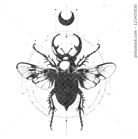 Scarab Beetle Insect Illustration on White Background in Old OverPrint Style Scarab Beetle Insect Illustration on White Background in Old OverPrint Style 121433830
