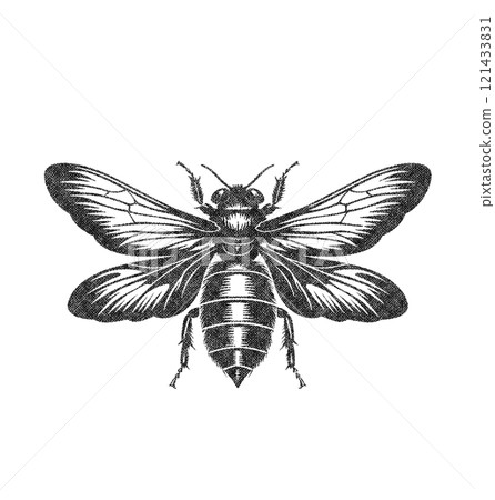 Cicada Insect Illustration on White Background in Old OverPrint Style 121433831