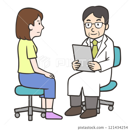 Doctor interviewing a female patient Doctor interviewing a female patient 121434254