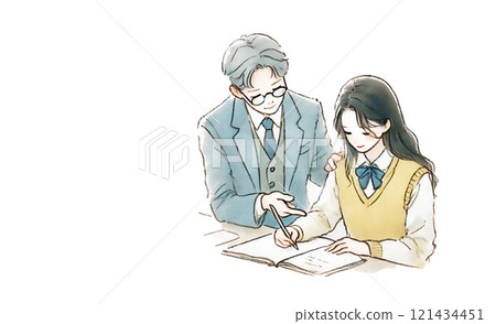 Illustration of a female student studying with individual instruction 121434451