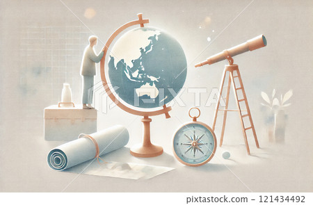 歷史探索的圖像：地球儀與指南針 121434492