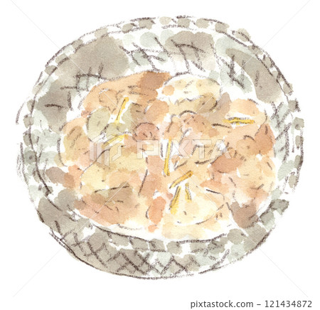 Autumn-winter cuisine, watercolor illustration of boiled Kyoto yam (bamboo shoot yam/taro) and chicken sprinkled with yuzu Autumn-winter cuisine, watercolor illustration of boiled Kyoto yam (bamboo shoot yam/taro) and chicken sprinkled with yuzu 121434872
