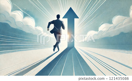 Illustration of a businessman running towards the goal Illustration of a businessman running towards the goal 121435086