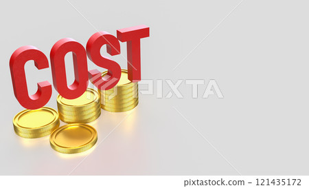 The Red cost text and gold coins for business concept 3d rendering. 121435172