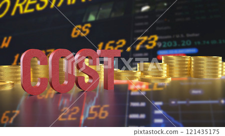 The Red cost text and gold coins for business concept 3d rendering. 121435175