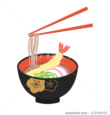 美味蝦天婦羅蕎麥麵的插圖 121435513