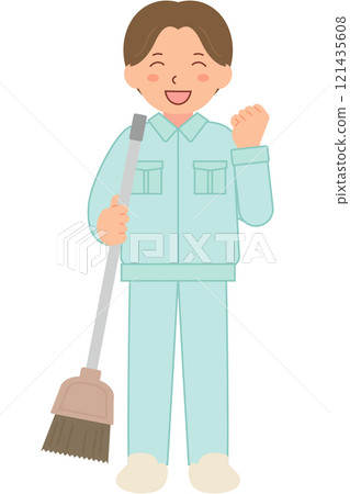 Male cleaning staff C (full body) wearing work clothes Male cleaning staff C (full body) wearing work clothes 121435608