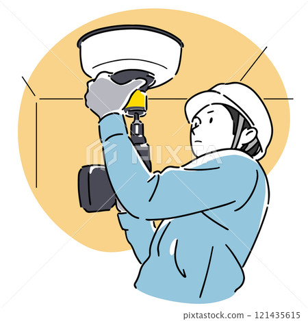 男性電工使用工具打開開口 男性電工使用工具打開開口 121435615