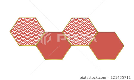 Japanese-style hexagonal frame, text frame, red Japanese-style hexagonal frame, text frame, red 121435711