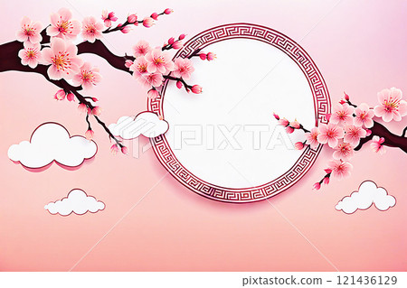Chinese new year background banner with Chinese paper lanterns,peach blossom, peony,red tone. Chinese new year background banner with Chinese paper lanterns,peach blossom, peony,red tone. 121436129