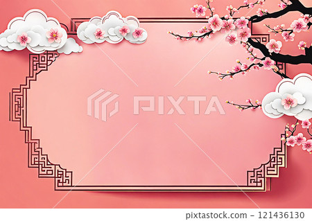 Chinese new year background banner with Chinese paper lanterns,peach blossom, peony,red tone. Chinese new year background banner with Chinese paper lanterns,peach blossom, peony,red tone. 121436130