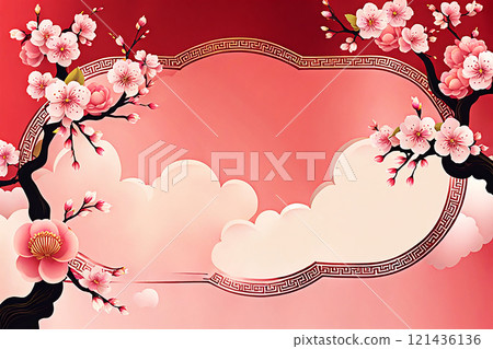 Chinese new year background banner with Chinese paper lanterns,peach blossom, peony,red tone. Chinese new year background banner with Chinese paper lanterns,peach blossom, peony,red tone. 121436136