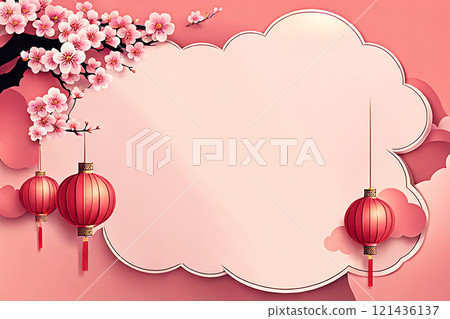 Chinese new year background banner with Chinese paper lanterns,peach blossom, peony,red tone. Chinese new year background banner with Chinese paper lanterns,peach blossom, peony,red tone. 121436137
