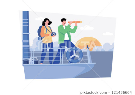 Cruise ship staff coordinating on-board activities and excursions. Cruise ship staff coordinating on-board activities and excursions. 121436664