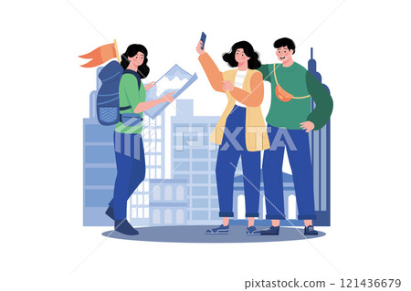 Tour guide showcasing new city or country. Tour guide showcasing new city or country. 121436679