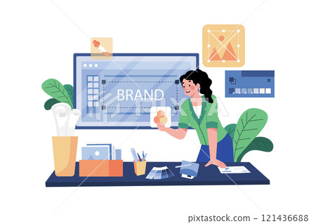 Graphic designer creating SEO-friendly images for a website. 121436688