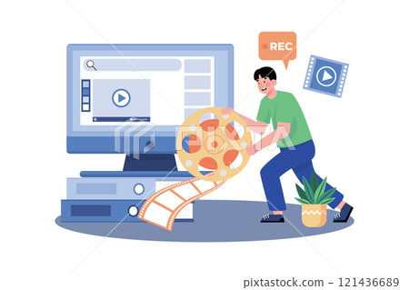 Video marketer optimizing video content for search engines. 121436689