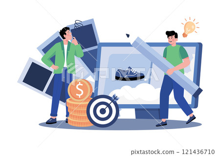 Innovation team member generating product ideas. 121436710