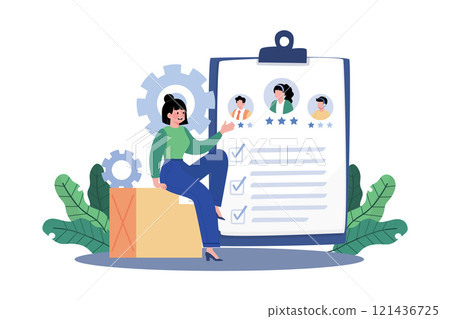 Project manager assessing team members' skills. 121436725