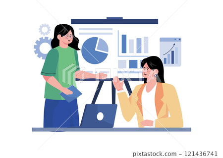 Business coach guiding clients in developing business plans. 121436741