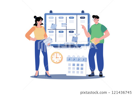 Project manager creating timelines and deliverables for a new project. Project manager creating timelines and deliverables for a new project. 121436745