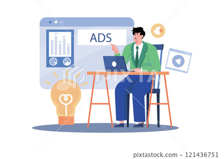 Business owner evaluating marketing strategies. Business owner evaluating marketing strategies. 121436751