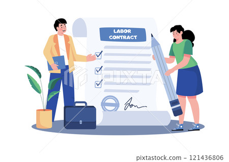 Recruiters sign employment contracts with selected candidates. 121436806
