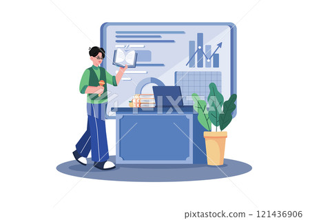 A college professor lectures on economics. 121436906