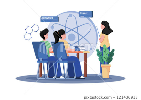 A student attends a lecture on quantum mechanics. 121436915