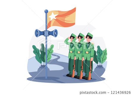 Armed Forces Participate In Flag-Raising Ceremonies. 121436926