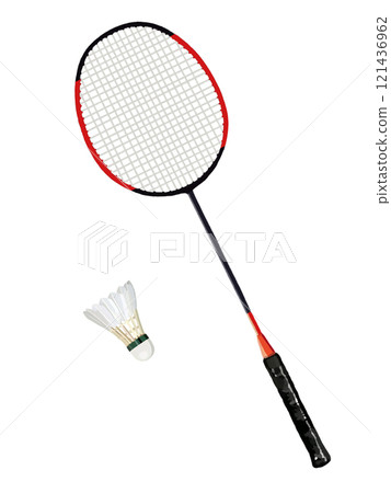 Badminton racket (red) shuttlecock 121436962