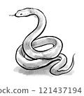 Coiled snake ink painting illustration, monochrome, Year of the Snake, Snake, New Year's card 121437194