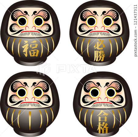 Decoration, ornament, examination, daruma, passing, simple, illustration material set, black 121437311