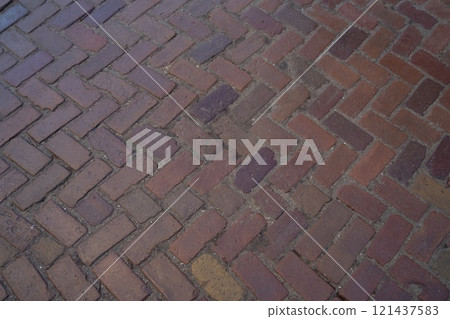 Closeup view of the red floor. Abstract pattern of a brick floor Closeup view of the red floor. Abstract pattern of a brick floor 121437583