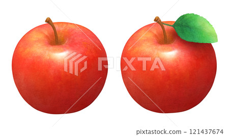 Hand-drawn watercolor illustration set of red apples and leaves_fresh fruit Hand-drawn watercolor illustration set of red apples and leaves_fresh fruit 121437674