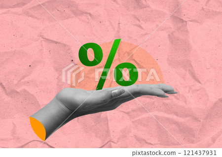 The human hand shows a percentage symbol The human hand shows a percentage symbol 121437931