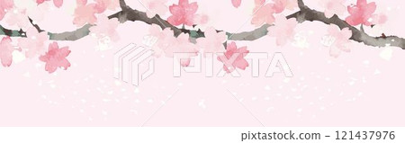 橫幅春天框架櫻花櫻花觀賞水彩廣告背景複製空間插圖材料 121437976