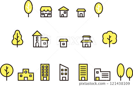 Icon housing building real estate business pictogram simple line illustration material set 121438109