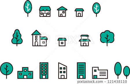 Icon housing building real estate business pictogram simple line illustration material set 121438110