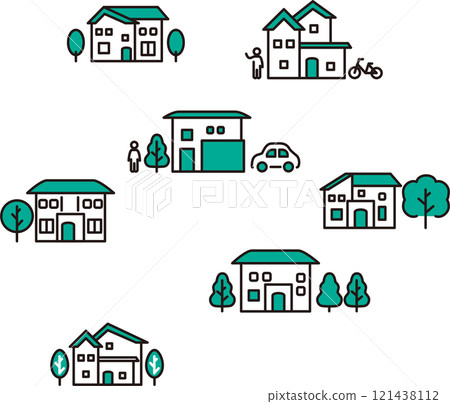 Icon housing building real estate business pictogram simple line illustration material set 121438112