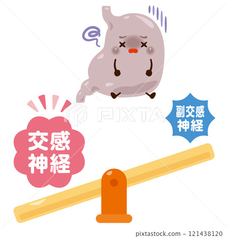 交感神經系統占主導地位且功能減慢的胃的性格插圖 121438120