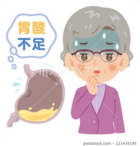 一名缺乏胃酸的老年婦女的插圖 121438195