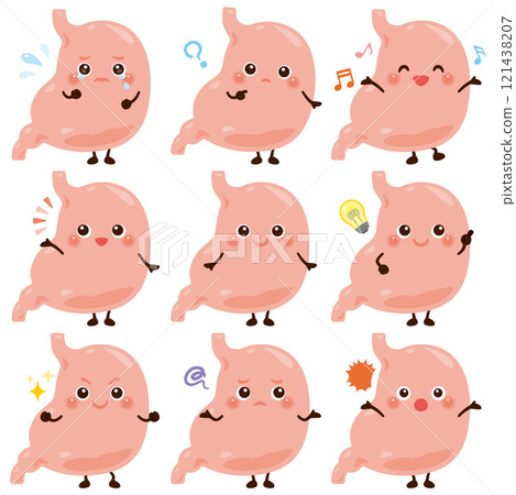 Stomach character facial expression set Stomach character facial expression set 121438207