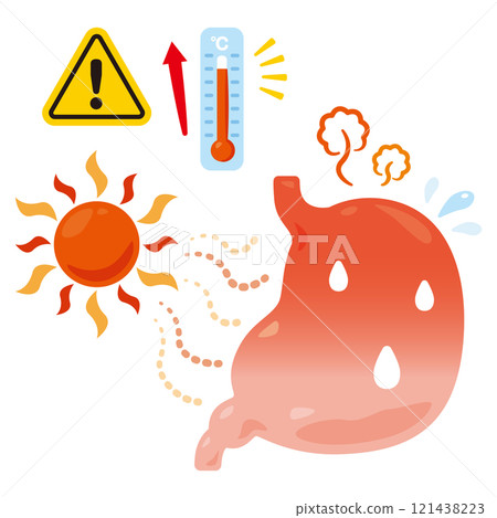 夏天因炎熱而胃部疲倦的插圖 夏天因炎熱而胃部疲倦的插圖 121438223