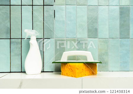 Labor involved in applying epoxy grout with sponge and cleaner for tile restoration. 121438314