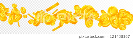 European Union Euro coins falling. Scattered gold EUR coins. Europe money. Global financial crisis concept. Panoramic vector illustration. European Union Euro coins falling. Scattered gold EUR coins. Europe money. Global financial crisis concept. Panoramic vector illustration. 121438367