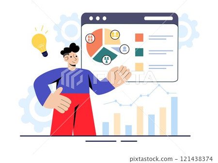 Top Manager Employees Vector Illustration Featuring Project Management and Financial Report Strategies to Achieve Goals or Targets in a Background Top Manager Employees Vector Illustration Featuring Project Management and Financial Report Strategies to Achieve Goals or Targets in a Background 121438374